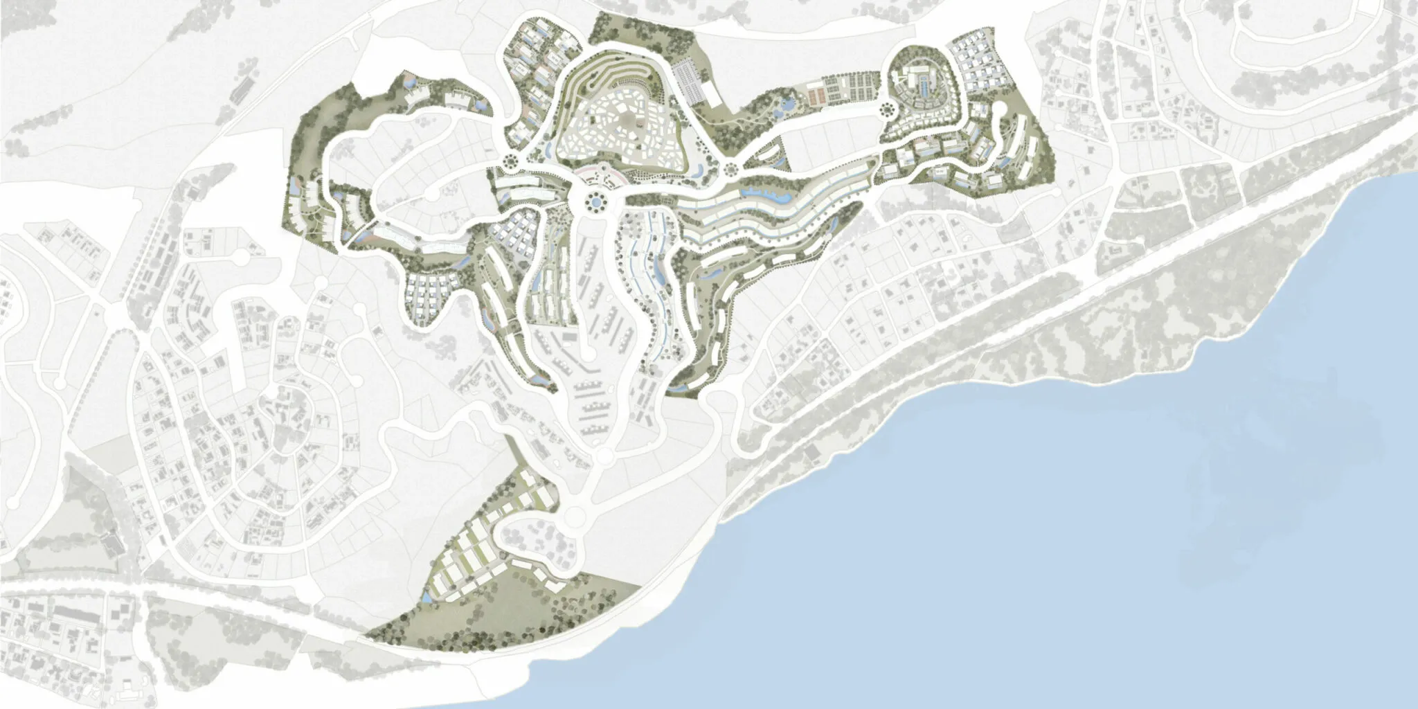 Oversigtsplan over masterplanen for Porta de Mar på La Colomera, med de ni områder over kysten mellem Benicàssim og Oropesa