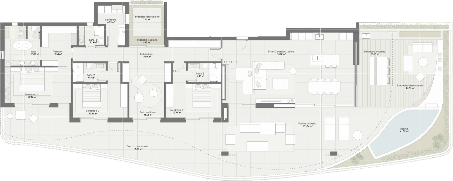 Plano de la vivienda de ático de Barlovento