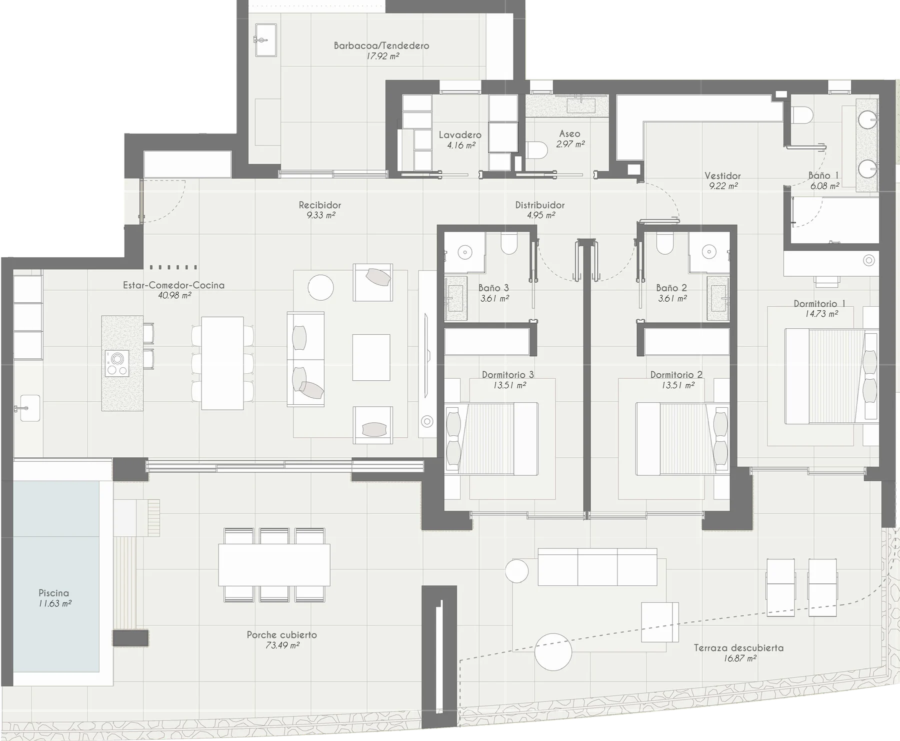 Plano de la vivienda de planta baja de Barlovento